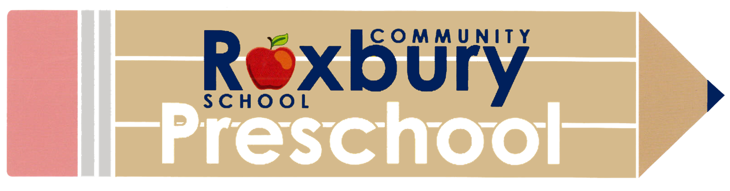 The words "Roxbury Community School Preschool" in a large clipart pencil 